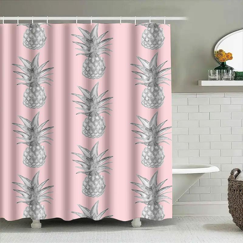 Pineapple Print Shower Curtain Pink Bath Accessories Decor For Kids Bathroom Waterproof Fabric Home Decoration (180X240Cm)