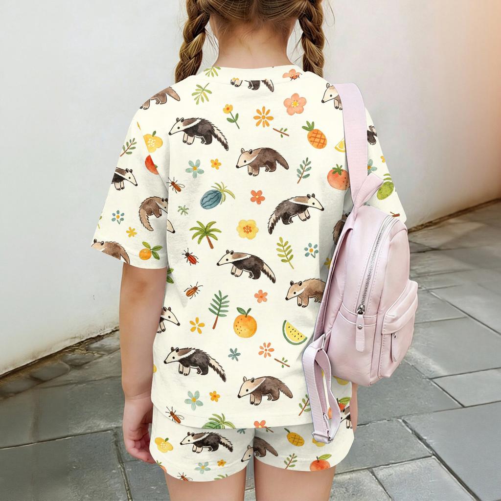Kids Casual Short Sleeve Top and Shorts Set Animal Print Summer Outfit Lightweight Comfortable Breathable Fabric for Boys and Girls