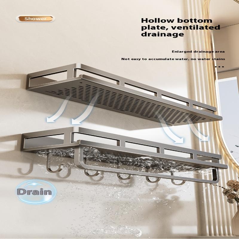 Bathroom Aluminum Wall Mounted Shower Rack Multifunctional Kitchen Storage Basket Toilet Accessories