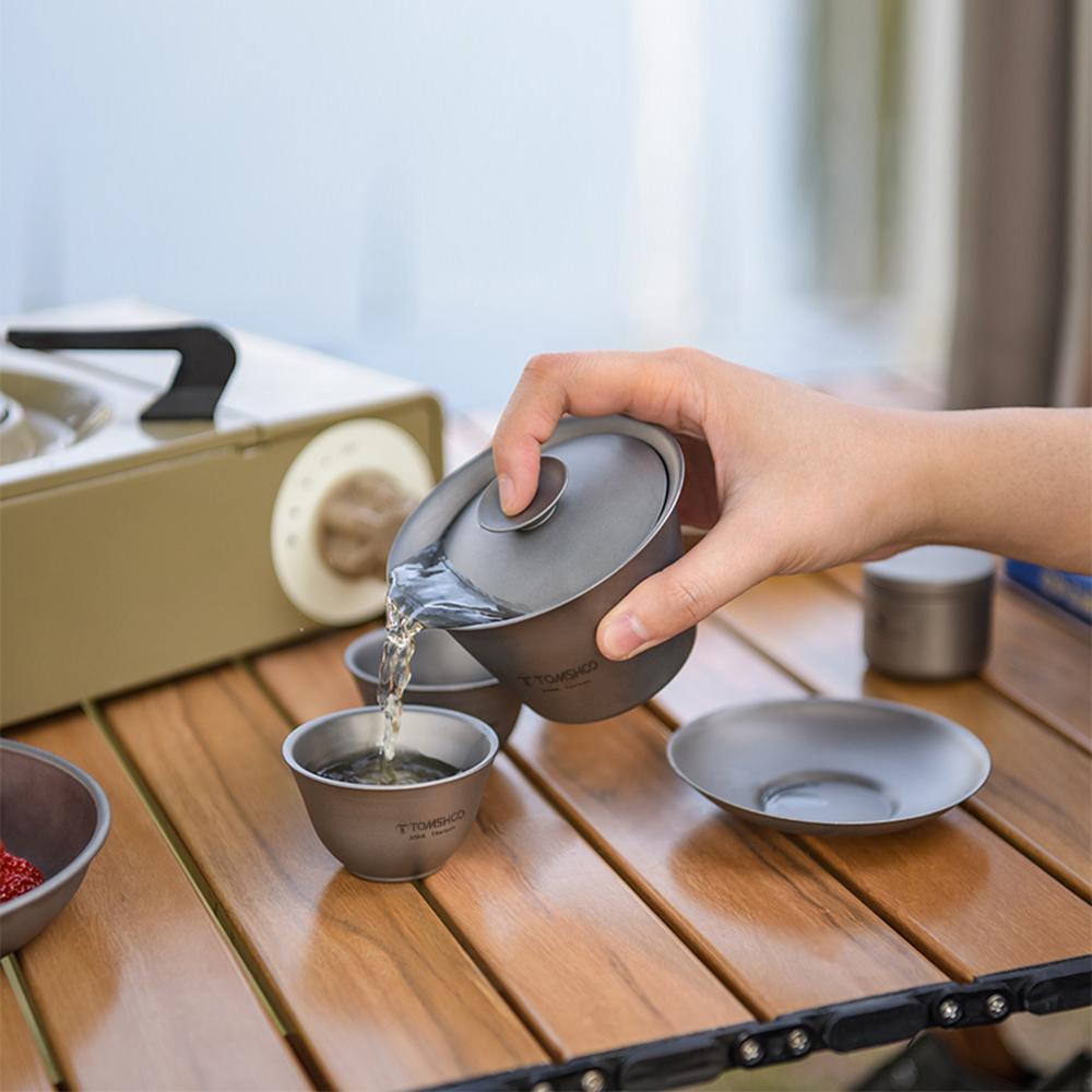 TOMSHOO Pure Titanium Tea Set Cover Bowl Single Fairway Cup Tea Cup Set Double Layer Anti-Scald