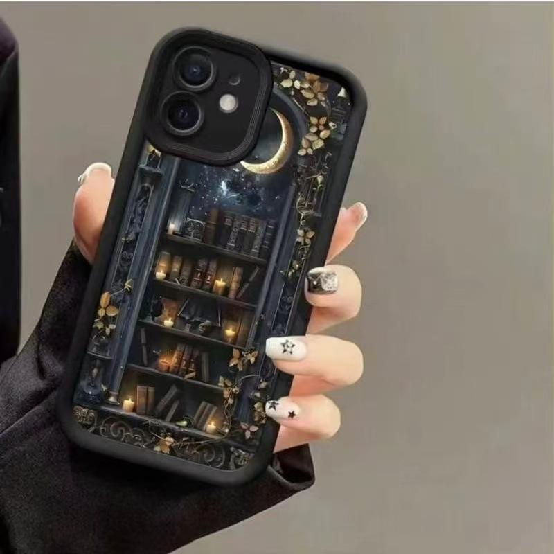 

Moon Bookshelf High-End iPhone Case for Apple 16, 17, 15Pro, 14, and 13Pro - European Design iPhone 16 Pro Max