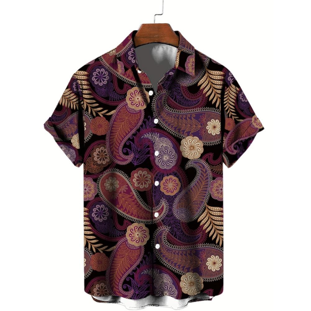Camicia Originale con Stampa Paisley 3D Estiva Casual Traspirante da Uomo con Bottoni Manica Corta Top Moda da Strada Trendy Camicie Vintage