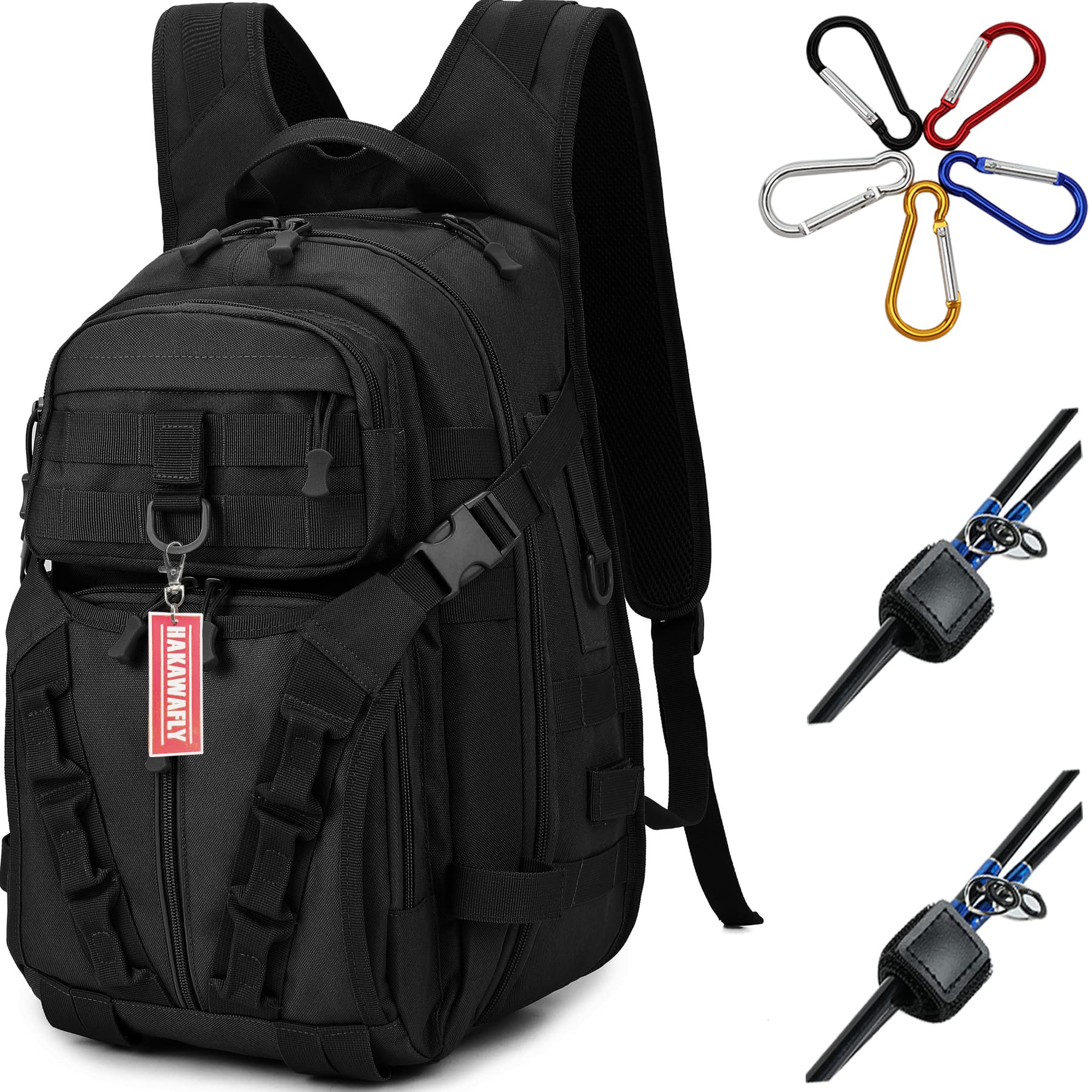 

HAKAWAFLY Рыбалка Большой Рюкзак для Рыболовных Снастей, Вместимость, Сумка 5-в-1, Водонепроницаемый, Сумка, Многофункциональный, Водоотталкивающий (черный) чёрный