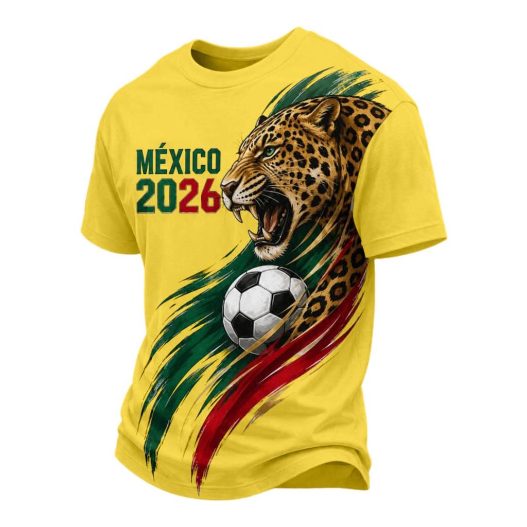 Men's Casual V Neck Short Sleeve Breathable T Shirt Soccer Graphic Print Mexico 2026 Lettering Design