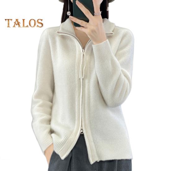 

Женский вязаный свитер, пальто с высоким воротником, длинным рукавом, двойной застежкой-молнией, осенне-зимний однотонный трикотаж белый