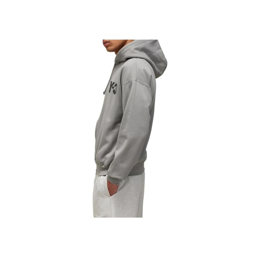 Y-3 Solid Logo Printed Hooded Zip-Up Long Sleeve Sweatshirt Women sweatshirt Gray JD9818