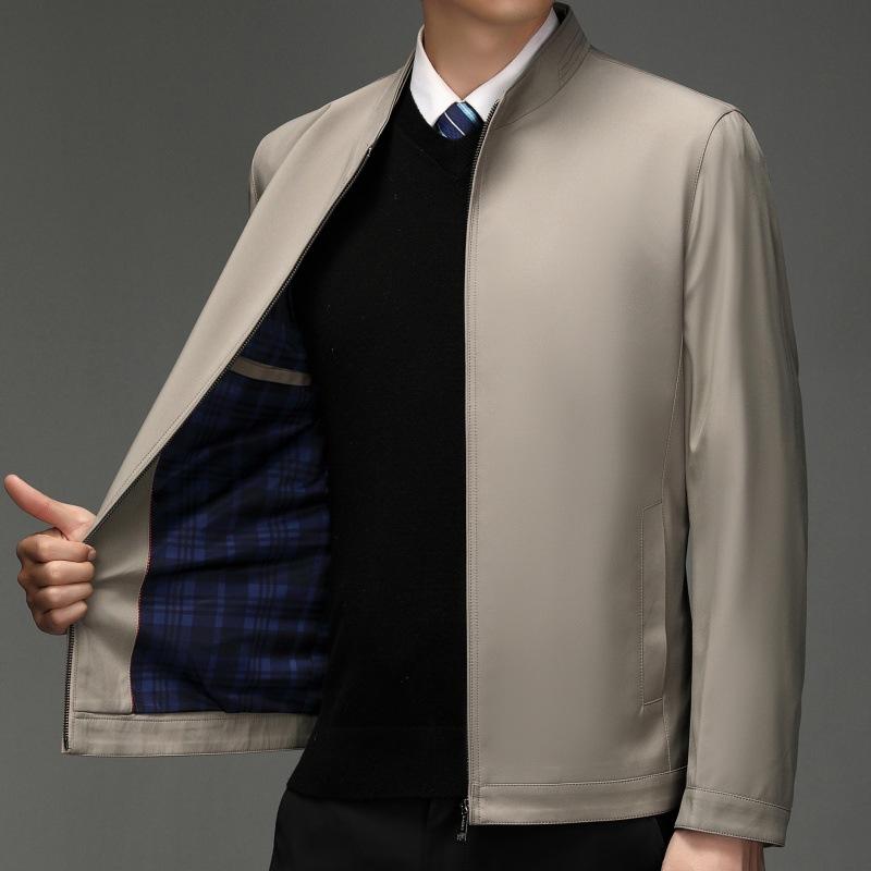 Frühling und Herbst neue Maulbeerseide Jacke Herren Revers Mittleren Alters Lockeres Oberteil Herren Business Casual Papa Kleidung Dünner Mantel