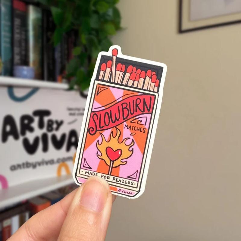 Slow Burn - Bookish Tropes | Прозрачная матовая наклейка | Наклейки Bookish, книжное искусство, книжный мерч, наклейки Kindle 2.8inch/7.1cm 5pc