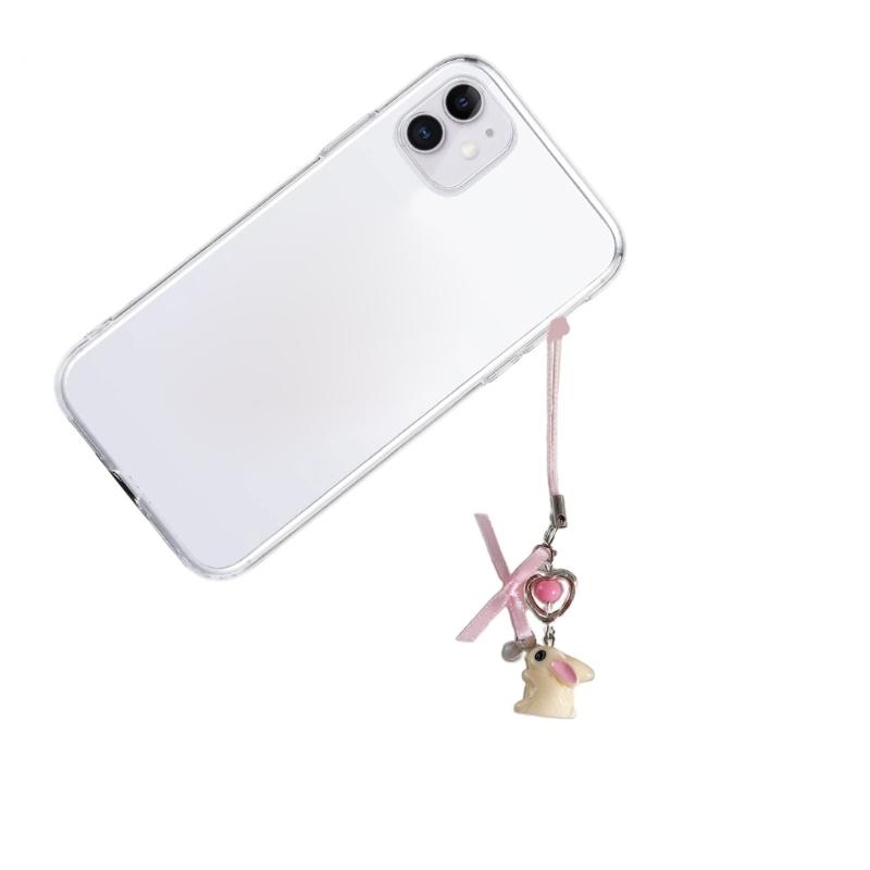 Rabbit Ribbon Phone Charm Keychain Elegant Bowknot Flower Pendant Keyring Romantics Keyring Gift for Women Girl Teen