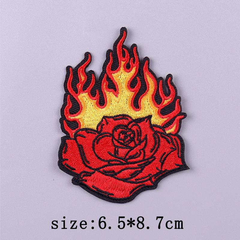 Punk Embroidery Patch Iron-On Patches For Clothing Thermoadhesive Patches On Clothes Letters Flame Embroidered Patch For Clothes