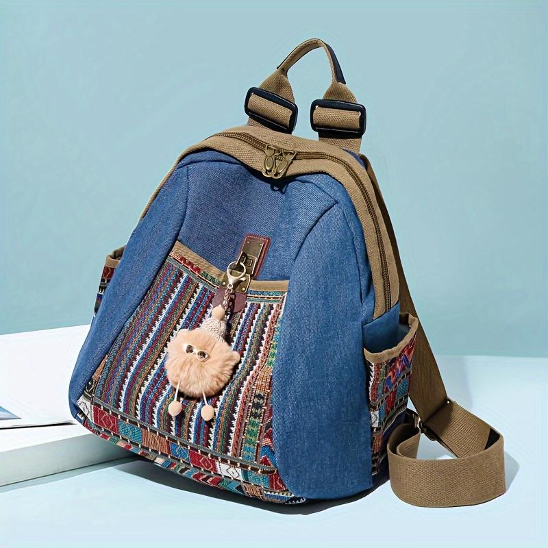 Retro Women's Backpack with Ethnic Style Casual Backpack Suitable for Shopping, Traveling, and Comes with Small Accessories. [Accessories Are Random]