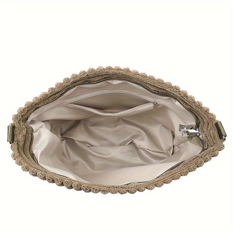 Women's Solid Color Casual Corduroy Crossbody Bag, Large Capacity Shoulder Backpack with Zipper Design, Fashionable Plush Underarm Bag