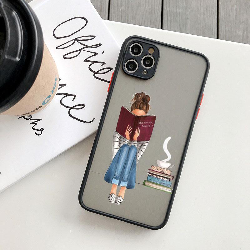 Read Book And Coffee Girl Phone Case Cute Cover for Iphone 7 8 14 Plus SE2 15 13 14 12 11 Pro Max Mini X XS XR Shockproof Cover
