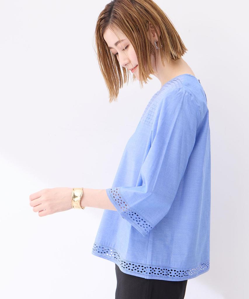 Petit Honfleur Pintuck Lace Blouse Navy Women's 523280,