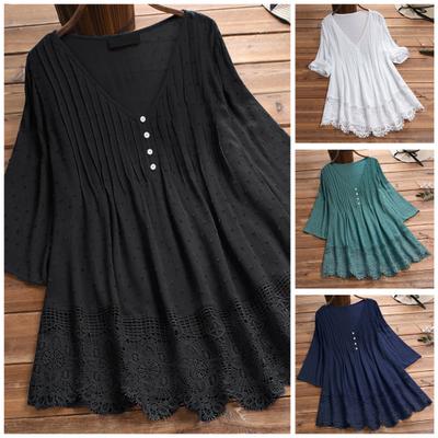 Women Top Solid Color Thin Plus Size Casual Summer Blouse for Daily Wear