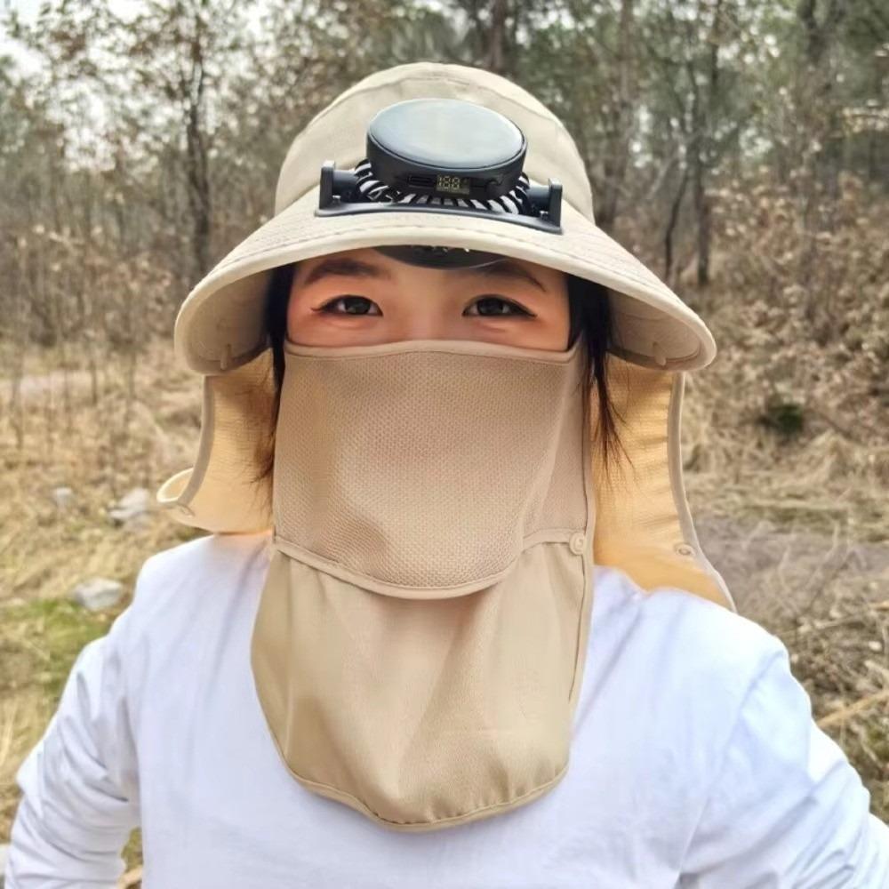 Quick Dry Solar Fan Hat Solar Charging Breathable Wide Brim Sun Cap Digital Display Strong Wind Fishing Bucket Hat Hot Weather