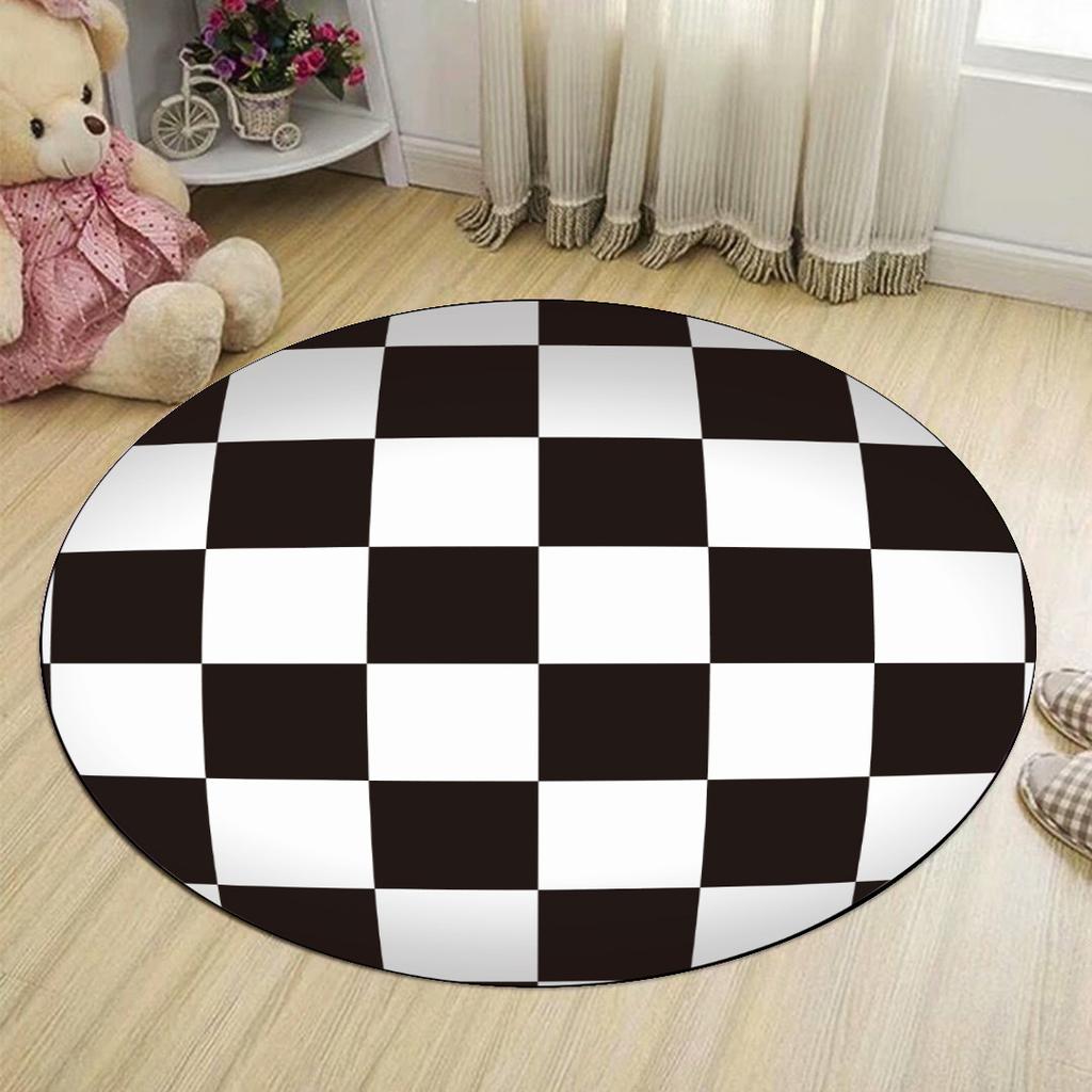 Modern Geometric Circular Living Room Carpet Dazzling Black and White Textured Bedroom Round Rug Hanging Basket Chair Floor Mat