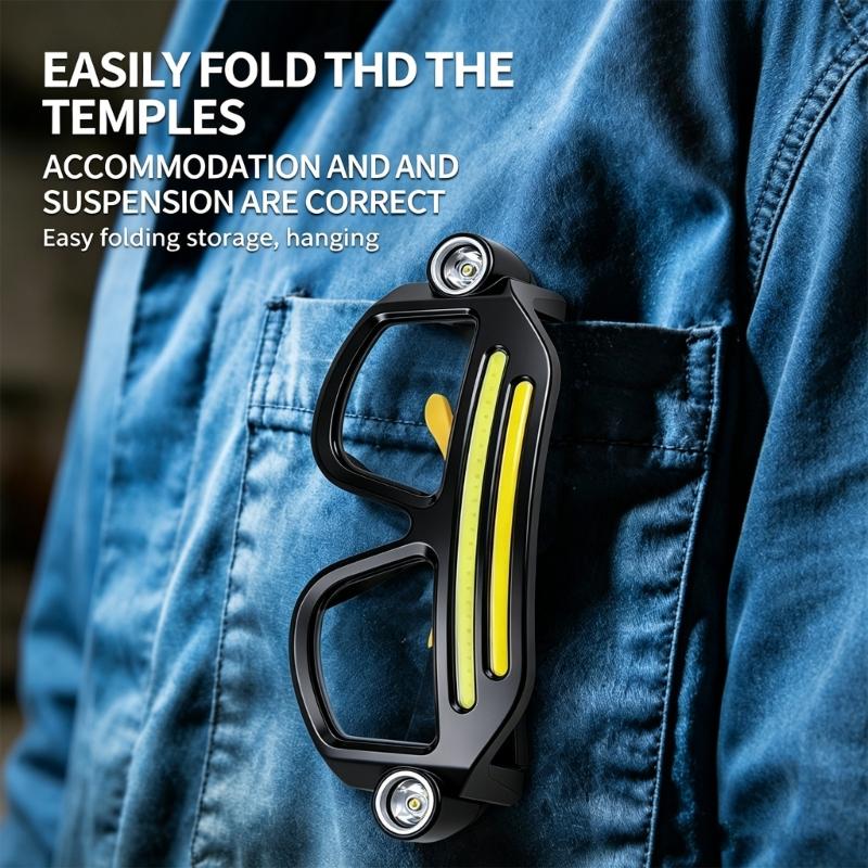 Rechargeable LED Safety Glasses with USB Charging, Front LEDs and Side Spotlights for Repair and Camping Work Use