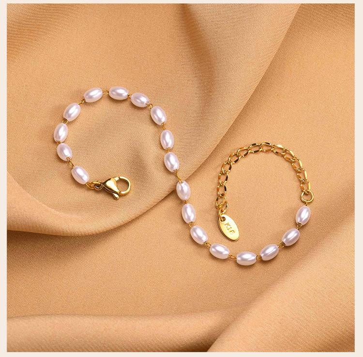 Pearl Bracelet 18k Gold Plated, Stainless Steel Chain Adjustable Friendship Gift for Women