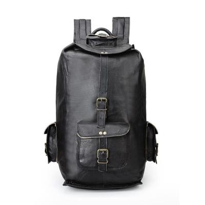 18" Genuine Black Leather Large Men's Vintage Backpack Travel Rucksack Gym Bag