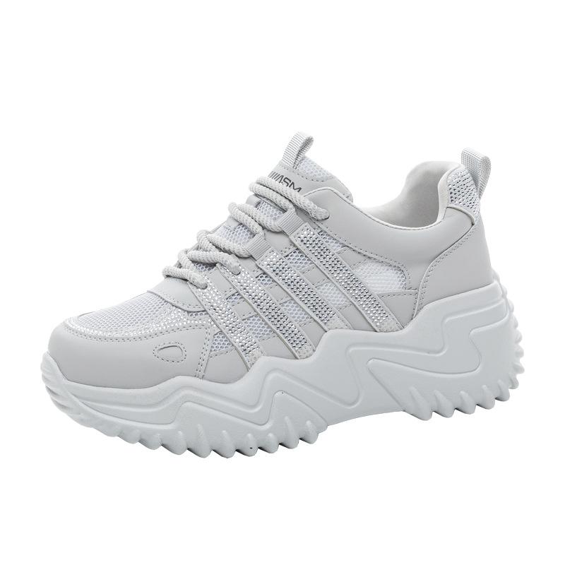 Summer small thick-soled heightening women's shoes, new comfortable casual soft-soled soft-faced sports dad shoes with diamonds