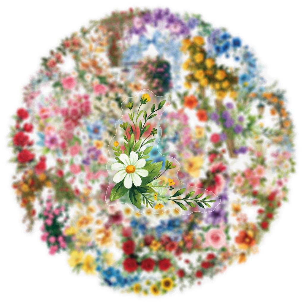 50Pcs/Set Healing Flower Frame Series 04 PET Stickers Waterproof DIY Fashion Doodle Decals Stickers