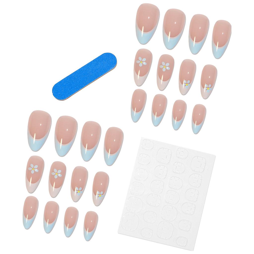 French Wearable Armor Nude Color Patch Fake Finger Nail Art Tablet Full Patch Color Collage Blue Flower Nail Art Sticker
