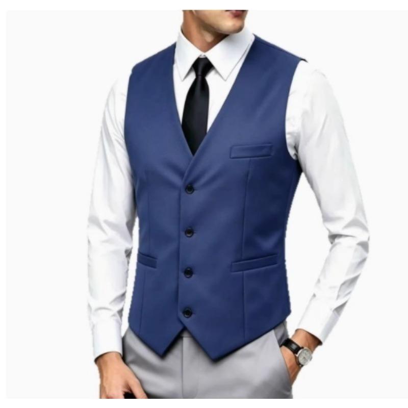 Mens White V-Neck Single Breasted Suit Vest