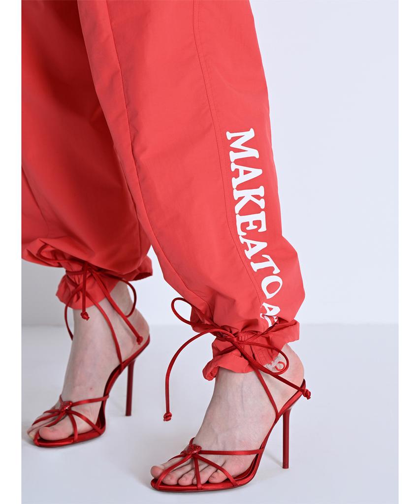 MAKE A TOAST Cutout One-Pleat Elastic Waist Wide Pants Red Mbdspa001Rd