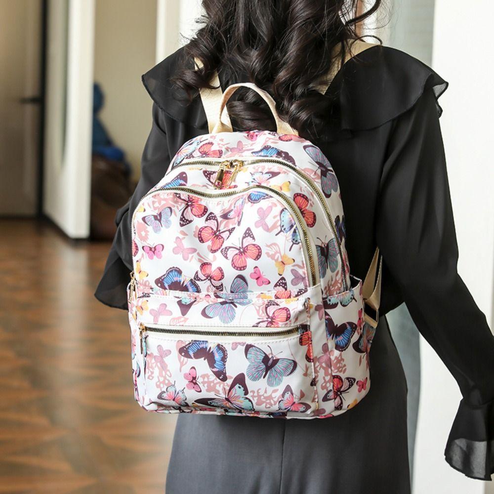 Simple Large-Capacity Women's Backpack Waterproof Nylon Shoulder Bags Printing Student Schoolbag Outdoor