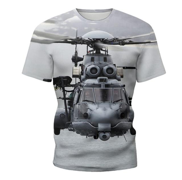 Trend 3D Print Helicopter Graphic T-shirt For Men Round Neck Airplane Tee Tops Streetwear Oversized Loose Tshirt Homme Male Clothes