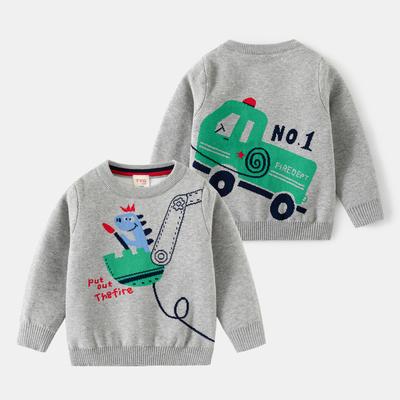 Autumn and Winter New Children's Clothing Boys Double-layer Cotton Thread Pullover Sweater Children's Ignition Dinosaur Jacquard Knitted Thread