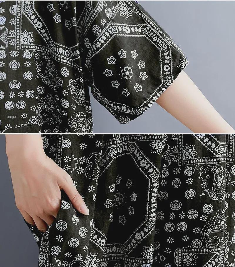 Retro Floral Loose-Fit Midi Dress for Plus Size Women - Spring & Autumn