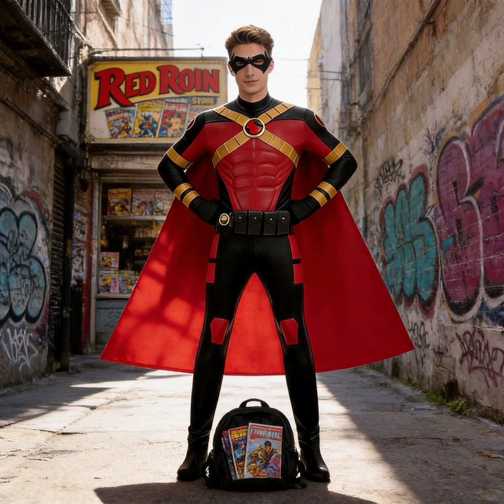 Red Robin Cosplay Costume With 3d Muscular Bodysuit And Wing Cape For Comic Con Events