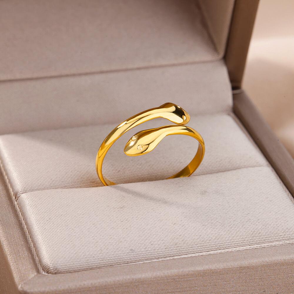 Zircon Snake Rings For Women Men Stainless Steel Gold Color Open Adjustable Ring Vintage Gothic Aesthetic Jewelry Anillos Mujer