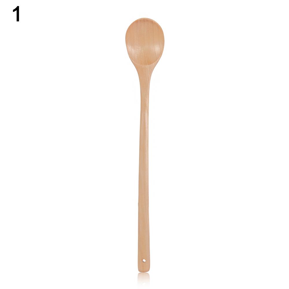 Japanese-Style Long Handle Wooden Spoon Natural Solid Large Wood Soup Scoop Tea Spoons Tableware Porridge Dessert Stirring Spoon