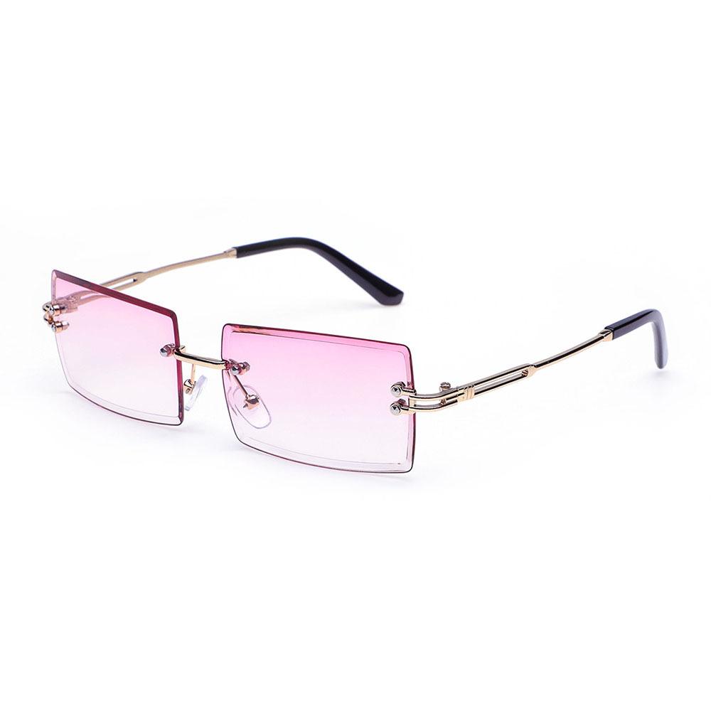 Retro Fashion Sunglasses Frameless Rectangle Gradient UV400 Women Summer Travel Metal Rimless