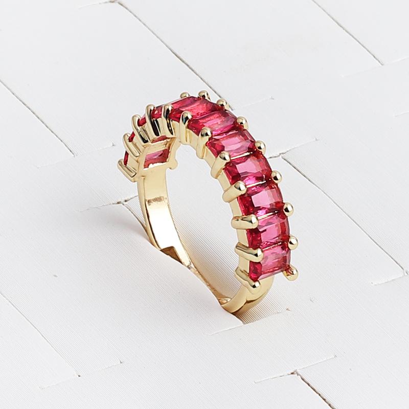 Square Design 18K Gold Plated Baguette Rings For Women Men Party Gift Charm Multicolor CZ Finger Rainbow Zircon HIp Hop Jewelry