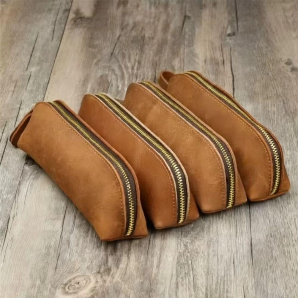 Multifunctional Leather Pencil Pouch Zipper Closure Pencil Case High Quality Stationery Bag  Gift