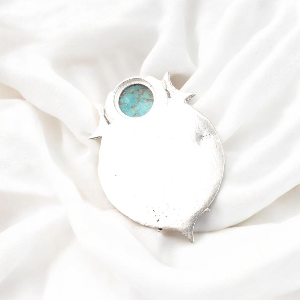 Pendente in Argento Ossidato 925 con Gemma Turchese Rame Naturale Blu 1.63" CP-22-46