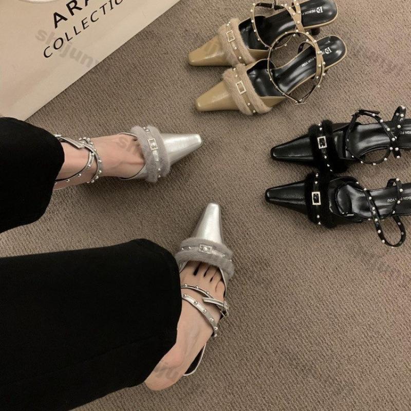 Fashion Punk Gothic High Heels Pumps for Women 2025 Spring Stiletto Heeled Shoes Female Fashion Pointed Toe Rivets Silver Party Shoes
