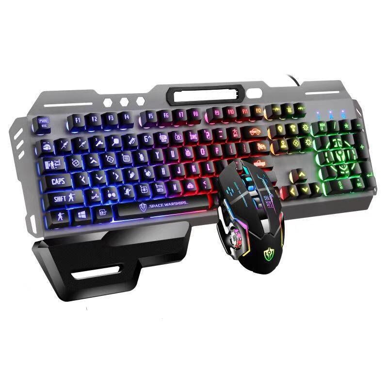 Mechanical Feel Gaming Keyboard & Mouse Set with Luminous Floating Keycaps, Metal Wired USB - Hot Sale