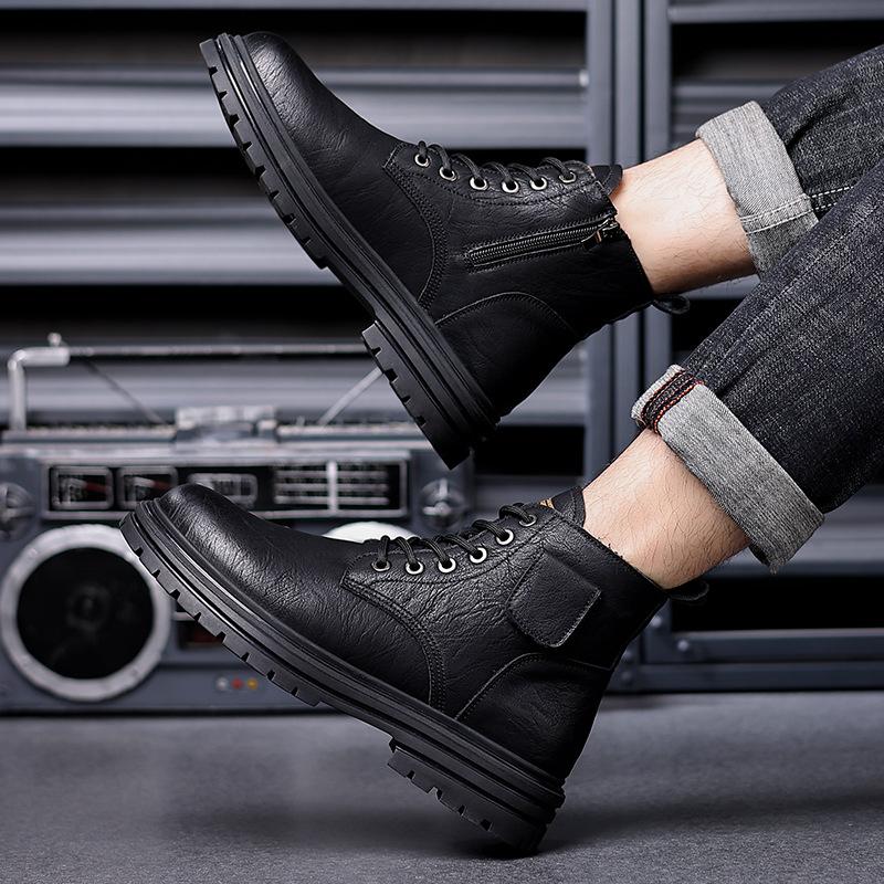 Winter cotton boots Martin boots men's retro style high-top cotton shoes men's velvet warm snow boots