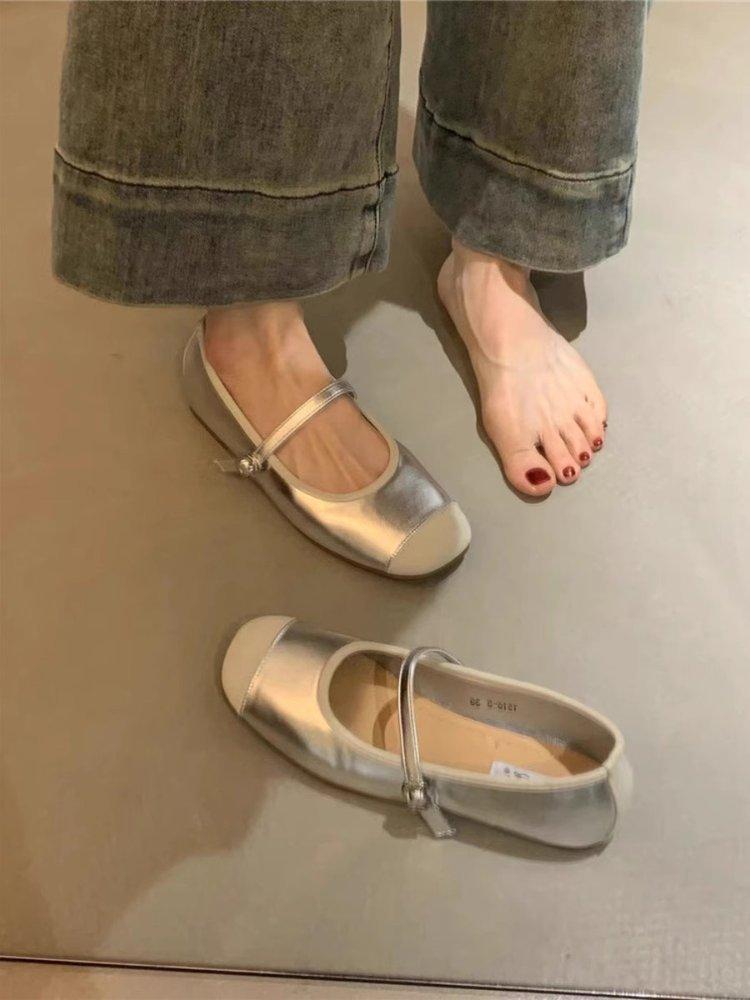 

Gentle evening wind single shoes female spring 2025 new sweet temperament fairy wind shallow mouth word ballet shoes 35