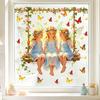 Fairy Window Sticker, Watercolor 4 Fairies Swing Window Cling, Colorful Flowers Butterflies Static Glass Decal for Kids Room Bedroom