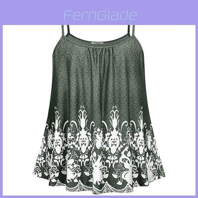 Elegant Women Print Loose Casual Summer Pleated Flowy Sleeveless Camisole Tank Tops