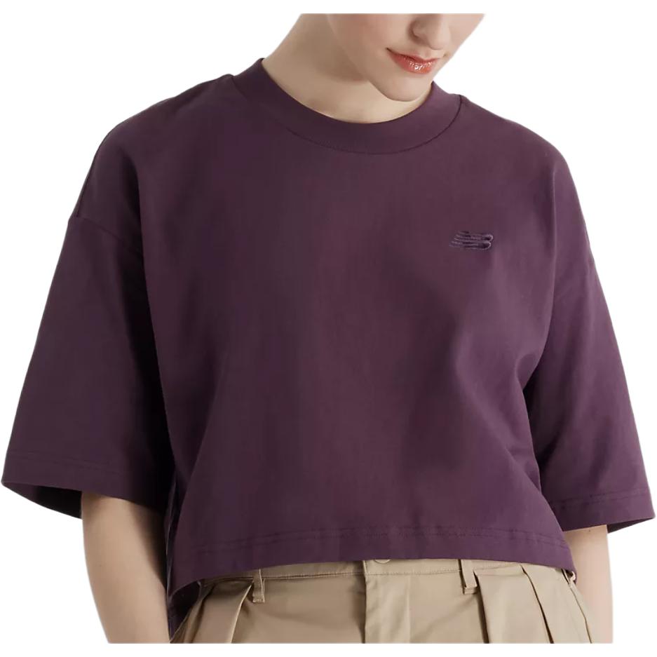 New Balance Drop Shoulder Sleeve T Shirt Women s Plum Brown WT43536-PLN L