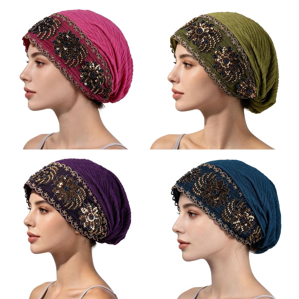 Ethnic Headwear With Lace Beads And Sequins For Fashionable Summer Comfort