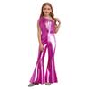 Combinaison Fille Paillettes Brillantes Design Sans Manches Décolleté Bardot Ornement à Franges Pantalon Évasé Taille Haute