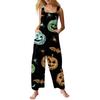 Women's Sleeveless Jumpsuit Cotton Halloween Print Casual Loose Fit Overalls Wide Leg Romper with Adjustable Straps and Pockets